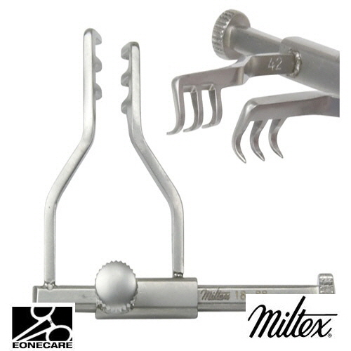 [Miltex]밀텍스 GOLDSTEIN Lacrimal Sac Retractor #18-88 1-1/8&quot;(2.8cm),3x3 sharp prongs,5mm deepwith adjustable locking mechanism