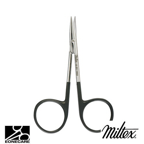[Miltex]밀텍스 EYE SUTURE(GRADLE) Scissors,Super Cut #18-SC-1652 3-3/4&quot;(9.5cm),slightly curvedblunt tips,one micro fine serrated blade